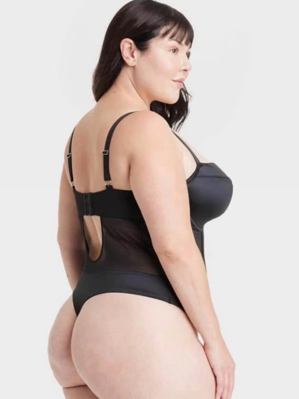 Auden Black Satin & Mesh Bodysuit - Picture 2 of 5